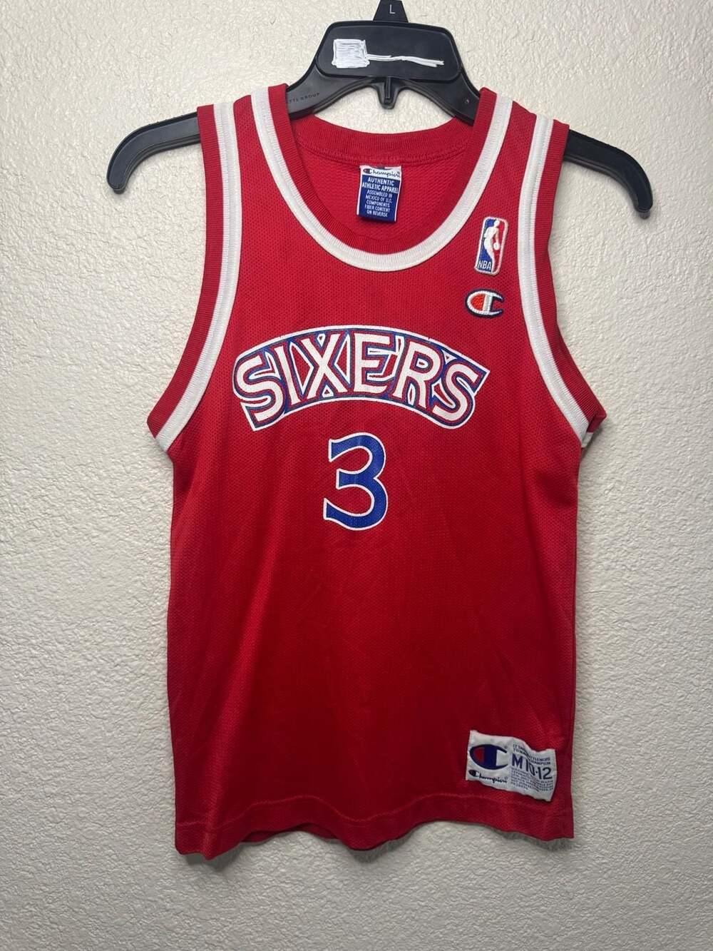 Vintage Youth Allen Iverson #3 Philadelphia 76ers Champion Red Jersey Size M (10